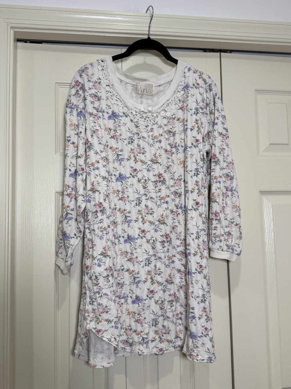 Aria Vintage White Floral Lace Nightgown Sleep Dress 100% Cotton Size 8 Medium
